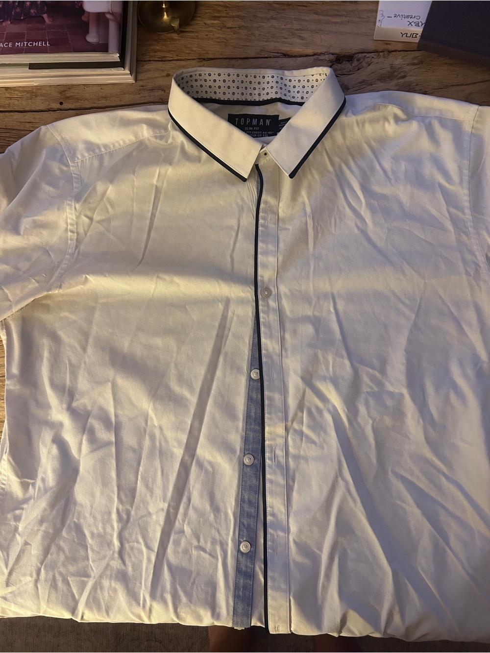 Topman White Dress Shirt with Navy Contrast Trim